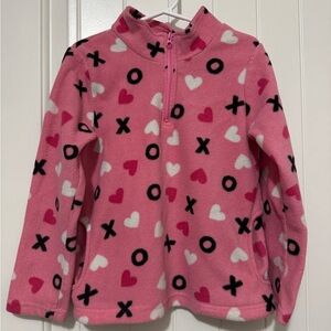 Girls Pink XO Hearts Quarter Zip Fleece Sweater Size 6 Valentine School
